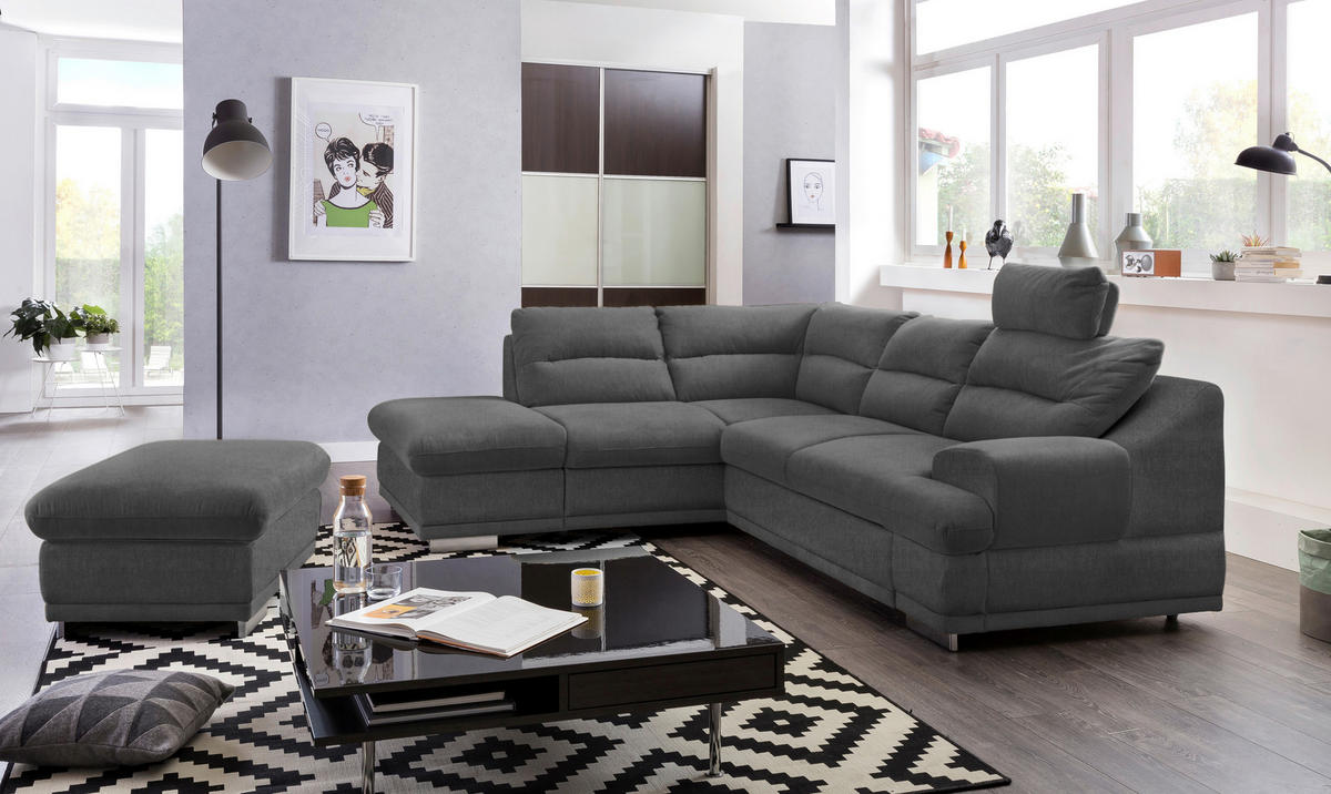 WOHNLANDSCHAFT in Velours Dunkelgrau  - Chromfarben/Dunkelgrau, Konventionell, Textil/Metall (217/264cm) - MID.YOU