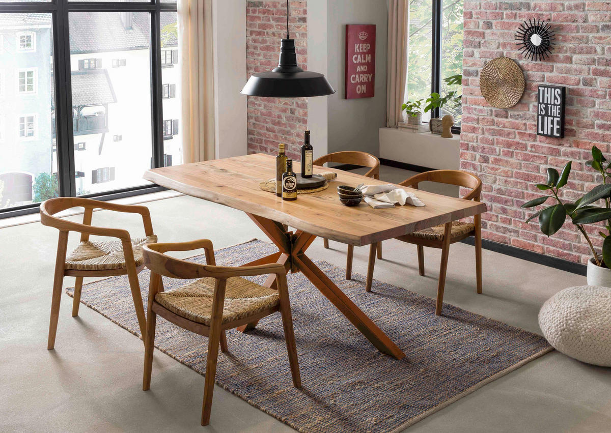 ESSTISCH 220/100/80 cm Echtholz  Holz, Metall rechteckig Braun, Naturfarben  - Braun/Naturfarben, MODERN, Holz/Metall (220/100/80cm) - MID.YOU