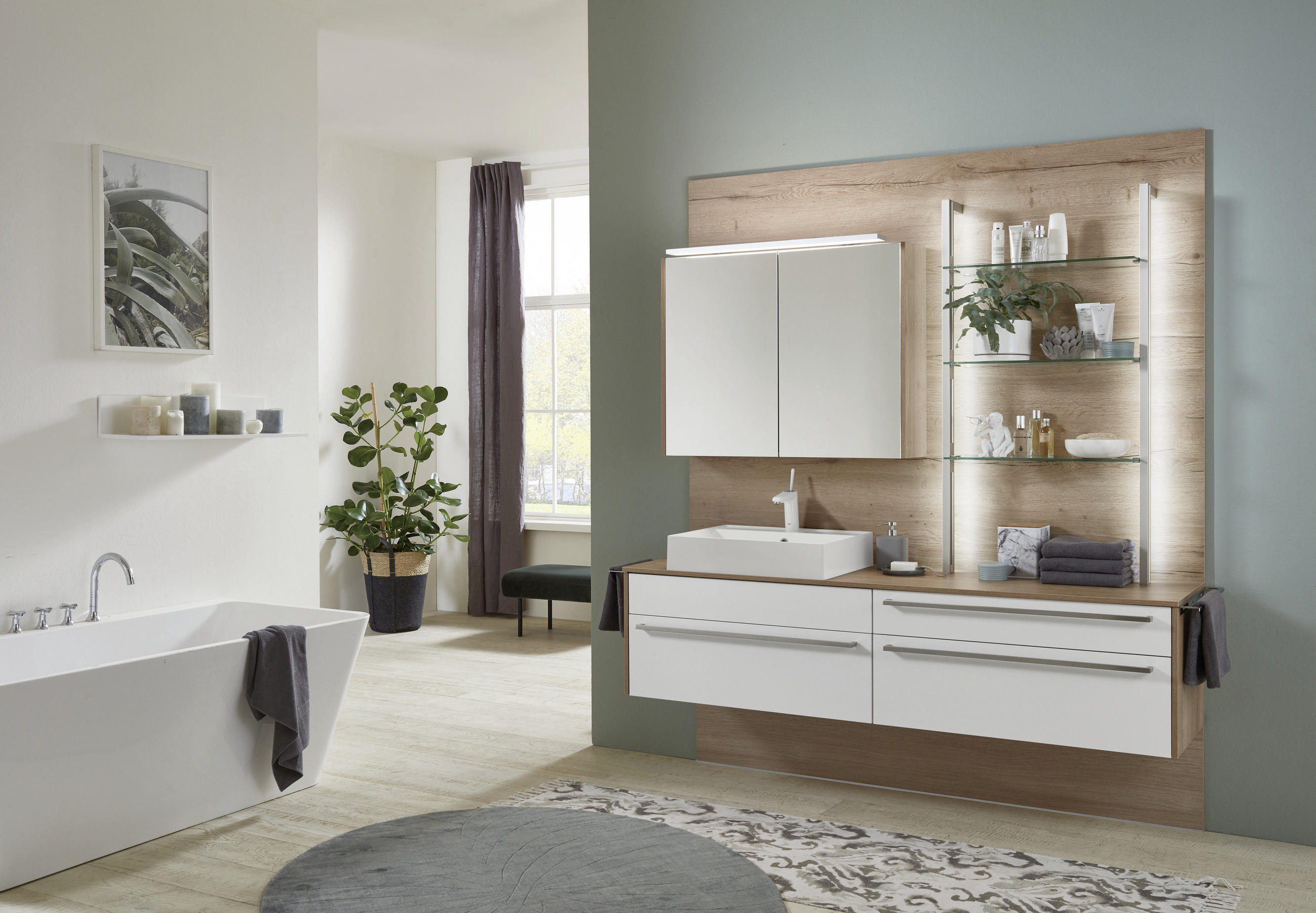 BADEZIMMER  in 197,8 cm  - Eichefarben/Weiß, MODERN, Glas/Holzwerkstoff (197,8cm) - Celina Home