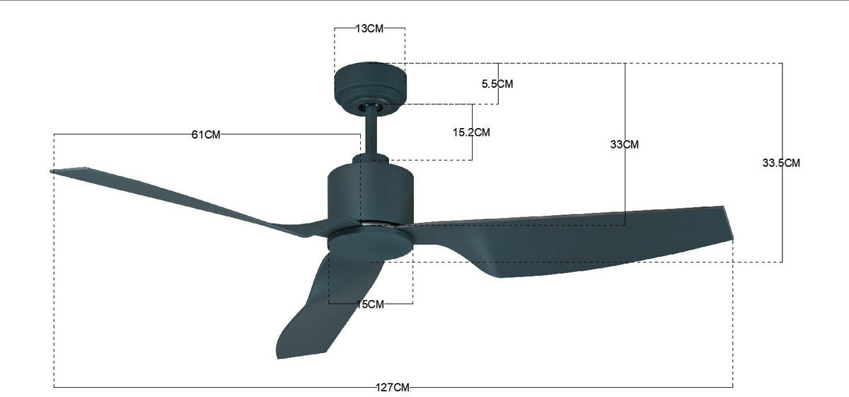 DECKENVENTILATOR 127/33 cm   - Anthrazit, Basics, Kunststoff/Metall (127/33cm)