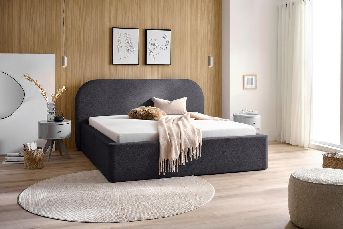 POLSTERBETT Bettkasten, Lattenroste 160/200 cm  in Anthrazit  - Anthrazit/Schwarz, Design, Holz/Textil (160/200cm) - Boxxx