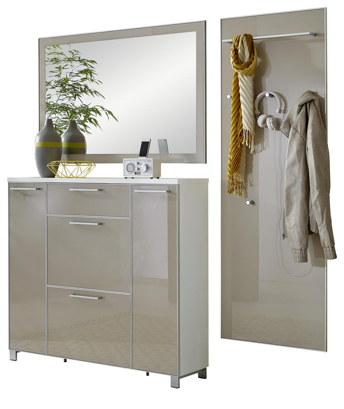 GARDEROBE 3-teilig  in 190/195/31 cm  - Taupe/Weiss, Design, Glas/Holzwerkstoff (190/195/31cm)