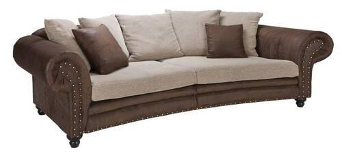 MEGASOFA in Lederlook, Webstoff Braun, Beige  - Beige/Schwarz, ROMANTIK / LANDHAUS, Holz/Textil (276/81/140cm) - Landscape