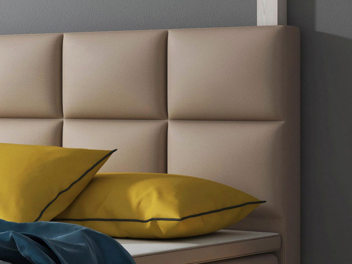 BOXSPRINGBETT  in Cappuccino, Matratze, gepolstertes Kopfteil, Topper, Matratzen, H3 + H3 = fest  - Silberfarben/Cappuccino, KONVENTIONELL, Leder/Textil (140/115/210cm) - MID.YOU