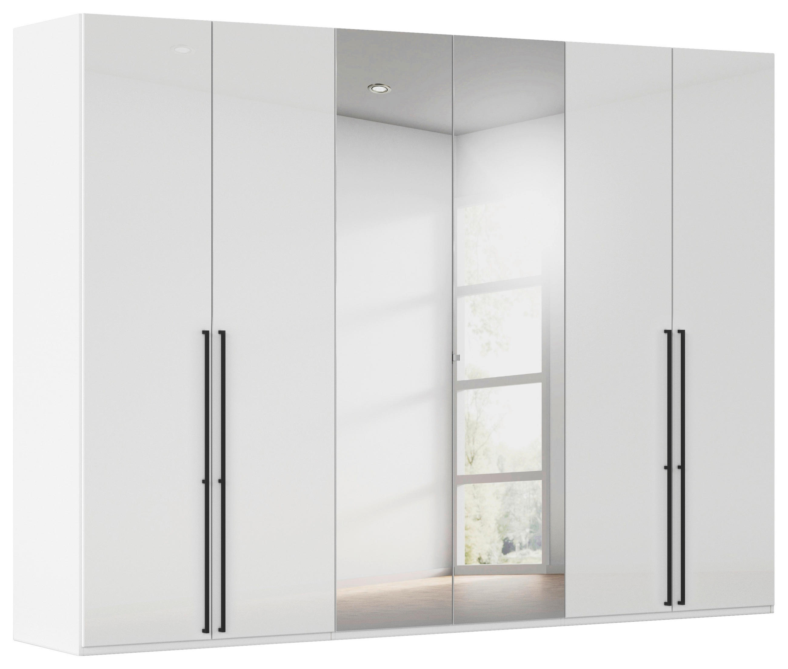 DREHTÜRENSCHRANK 301/235/61 cm,  in Weiß, Weiß Hochglanz, 6-türig  - Chromfarben/Weiß Hochglanz, Basics, Glas/Holzwerkstoff (301/235/61cm) - Novel