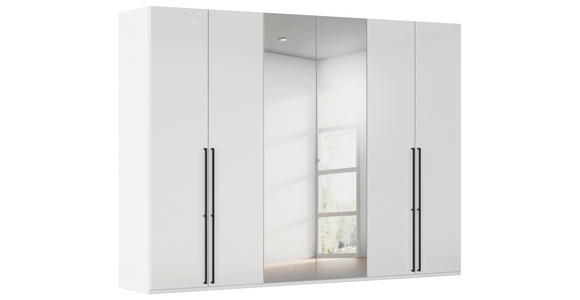 DREHTÜRENSCHRANK 301/235/61 cm,  in Weiß, 6-türig  - Chromfarben/Schwarz, Basics, Glas/Holzwerkstoff (301/235/61cm) - Novel