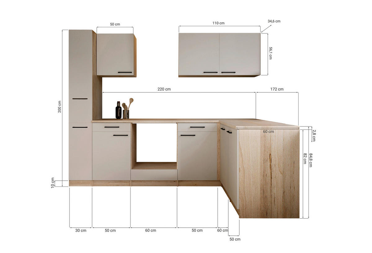ECKKÜCHE Merle 250/172 cm  in Kaschmir  - Kaschmir/Eichefarben, Trend, Holzwerkstoff/Metall (250/172cm) - Respekta