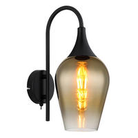 VÄGGLAMPA 15/36 cm   - klar/svart, Design, metall/glas (15/36cm) - Globo