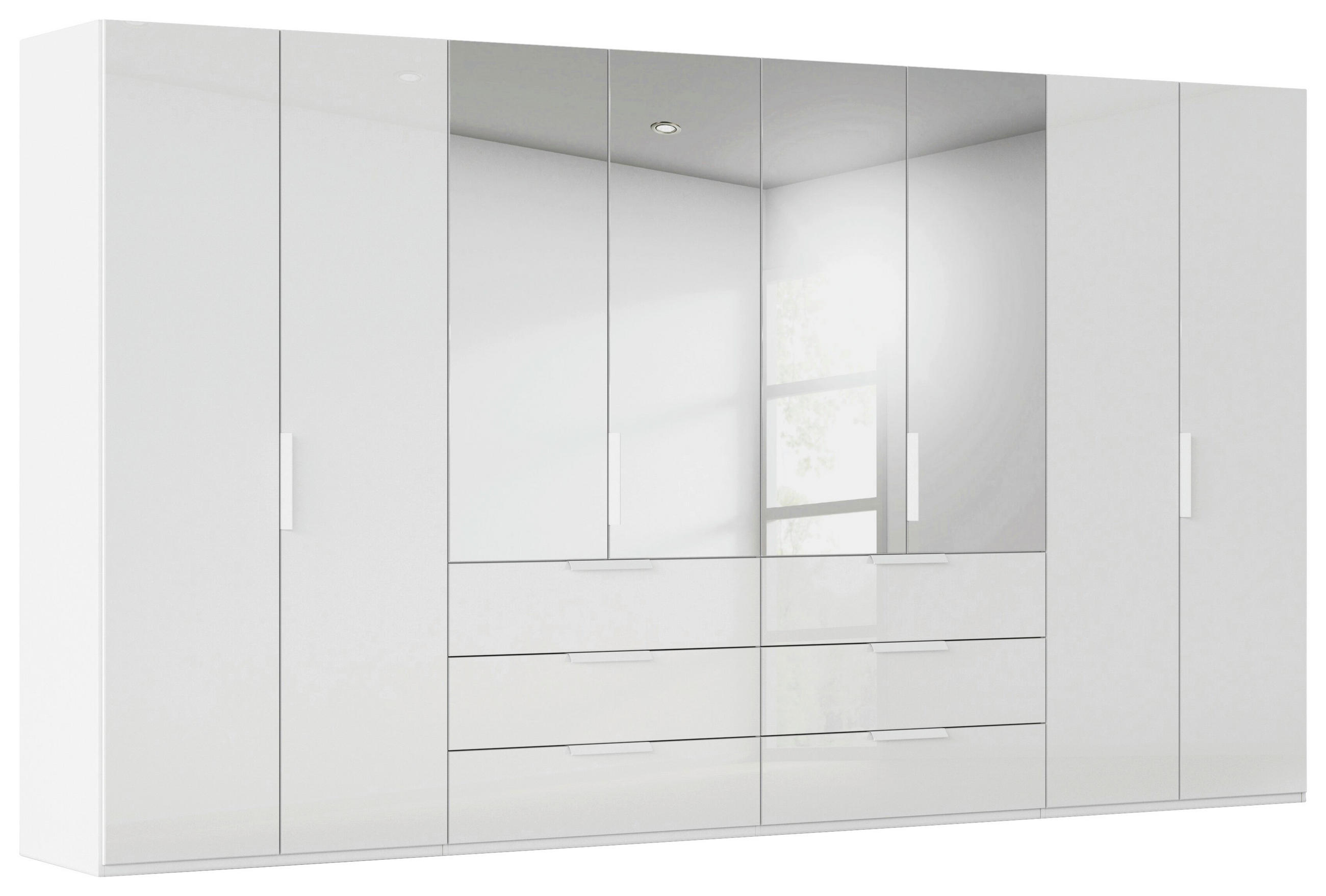 DREHTÜRENSCHRANK 400/235/61 cm,  in Weiß, 8-türig  - Weiß, Basics, Glas/Holzwerkstoff (400/235/61cm) - Novel