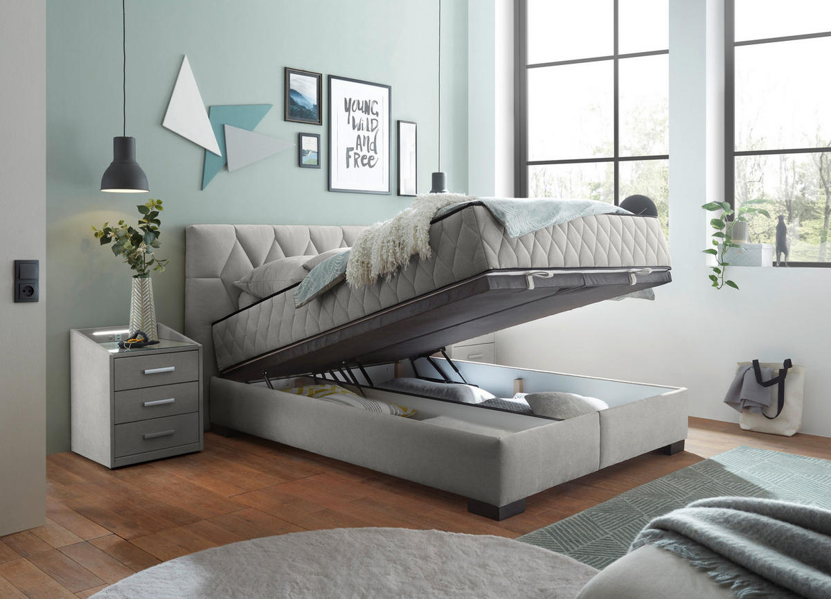 BOXBETT 140/200 cm  in Hellgrau  - Hellgrau/Schwarz, MODERN, Holzwerkstoff/Kunststoff (140/200cm) - MID.YOU
