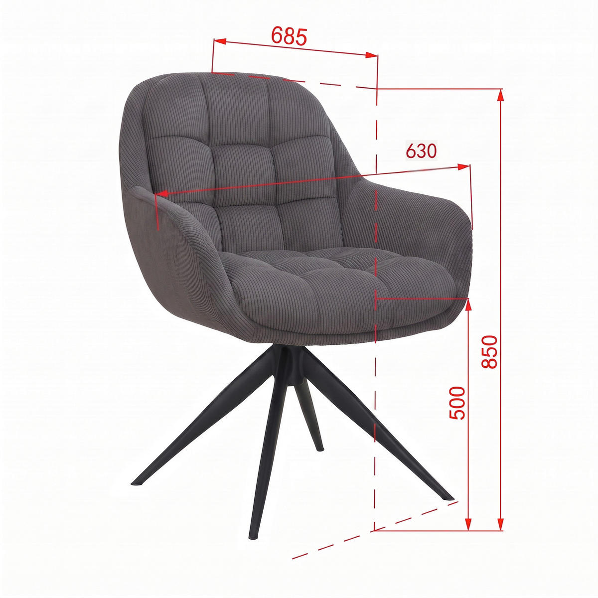 ARMLEHNSTUHL  Sitzfläche 360° drehbar, inklusive Armlehnen, automatische Rückholfunktion Webstoff  Anthrazit  - Anthrazit/Schwarz, Design, Textil/Metall (62/85/70cm) - Johann Jakob