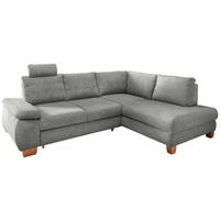 ECKSCHLAFSOFA Flachgewebe Hellgrau  inkl. Bettkasten, Schlaffunktion, Armteilverstellung, Sitztiefenverstellung, Liegefläche im Originalstoff, Kopfstütze  - Wildeiche/Hellgrau, MODERN, Holz/Textil (261/206cm) - Livetastic