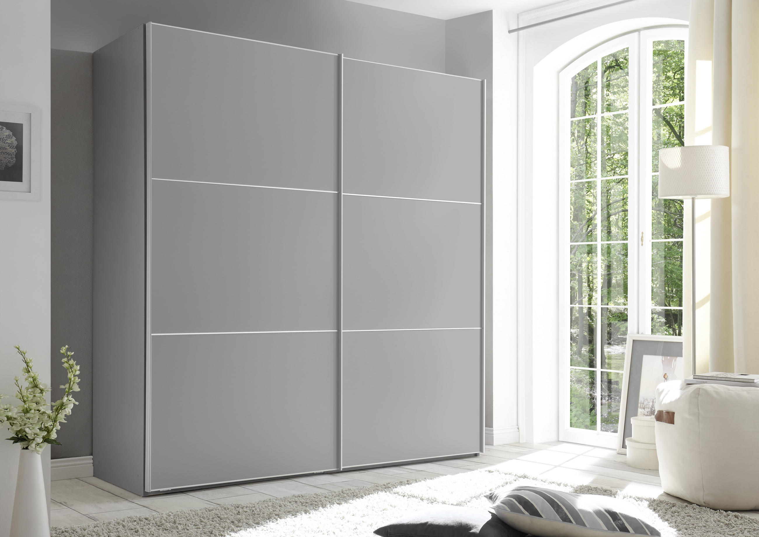SCHWEBETÜRENSCHRANK in Grau - Alufarben/Grau, Holzwerkstoff (200/222/68cm) - Moderano