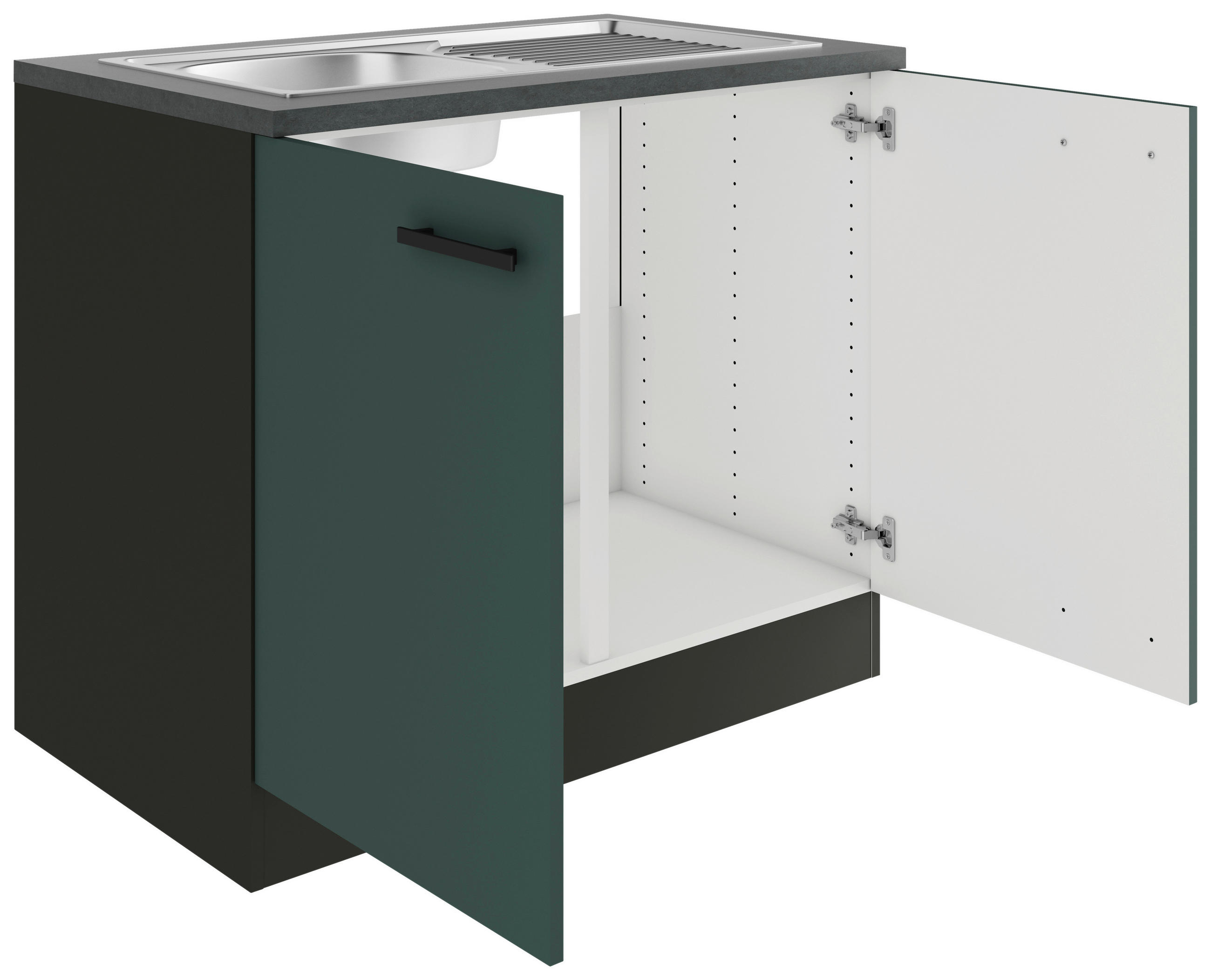 SPÜLENUNTERSCHRANK 100/84,8/60 cm  in Anthrazit, Dunkelgrün  - Dunkelgrün/Anthrazit, Basics, Holzwerkstoff/Metall (100/84,8/60cm) - Optifit