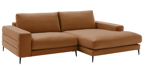 ECKSOFA  in Velours Kupferfarben Rücken echt  253/177 cm  - Schwarz/Kupferfarben, Design, Textil/Metall (253/177cm) - Dieter Knoll