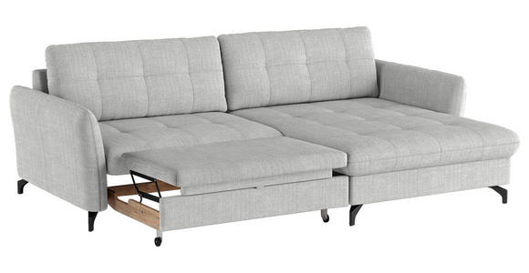 ECKSOFA in Flachgewebe, Leinenoptik Silberfarben  - Silberfarben/Schwarz, Design, Textil/Metall (242/170cm) - Xora