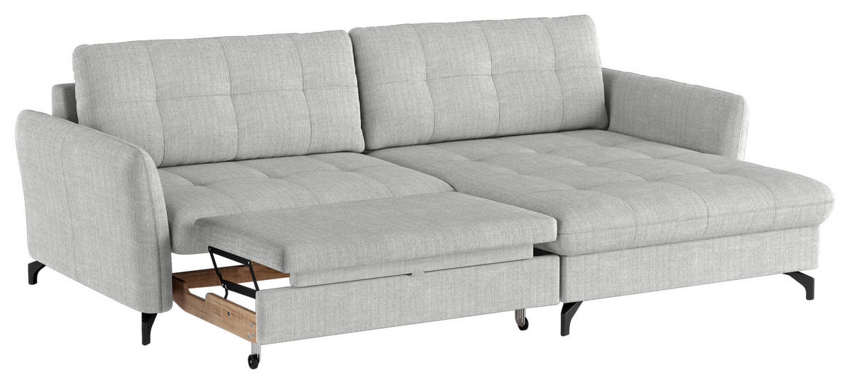 ECKSOFA in Flachgewebe, Leinenoptik Silberfarben  - Silberfarben/Schwarz, Design, Textil/Metall (242/170cm) - Xora