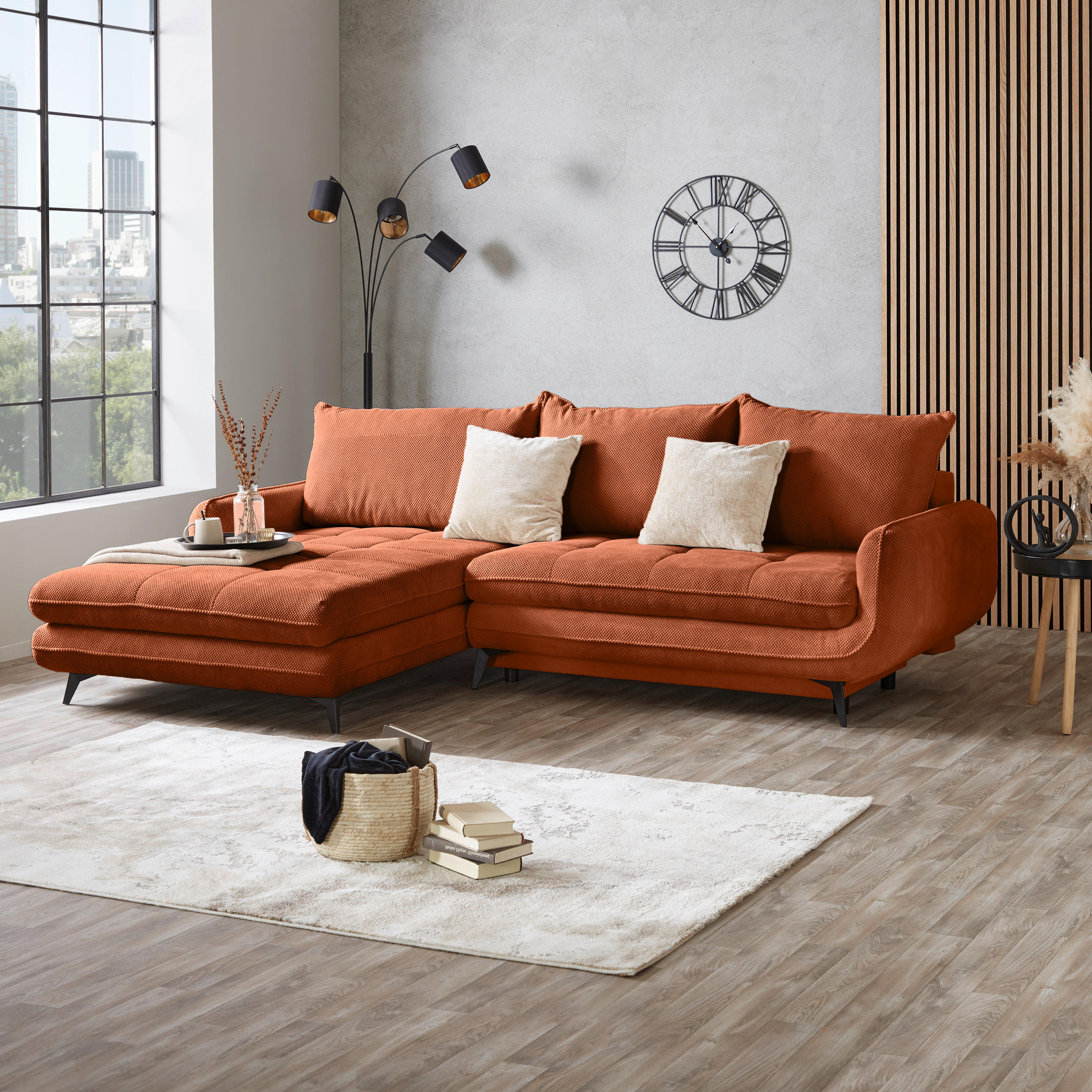 ECKSOFA WAVE Orange Struktur  - Beige/Schwarz, MODERN, Textil/Metall (189/266cm) - MID.YOU