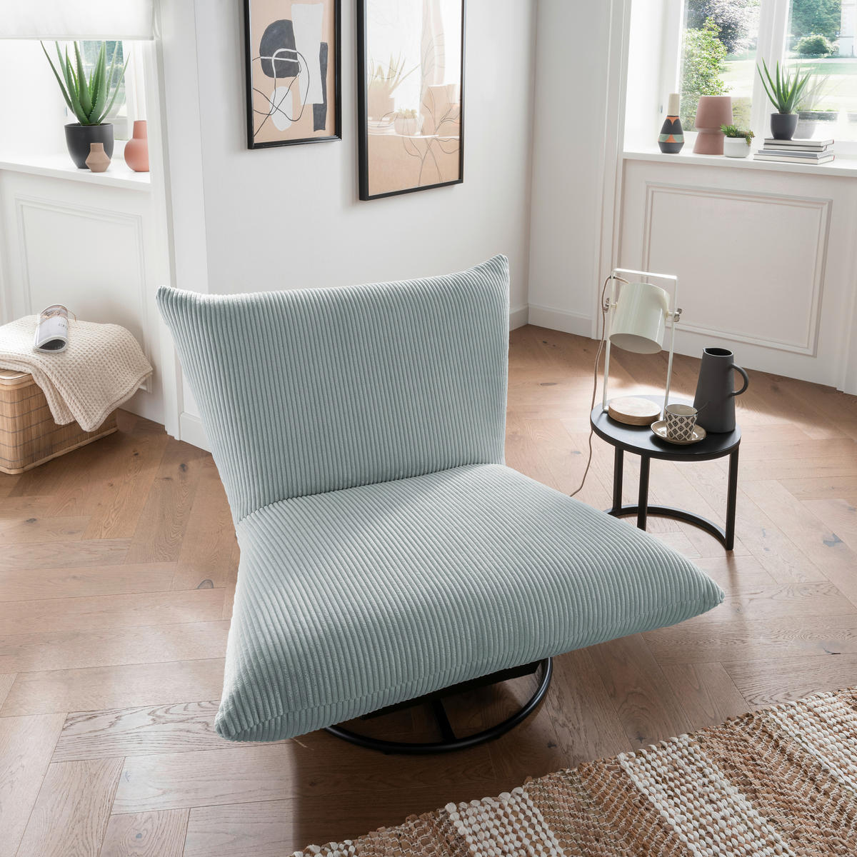 RELAXSESSEL in Textil Hellblau  - Schwarz/Hellblau, Design, Textil/Metall (100/78/96cm) - Livetastic