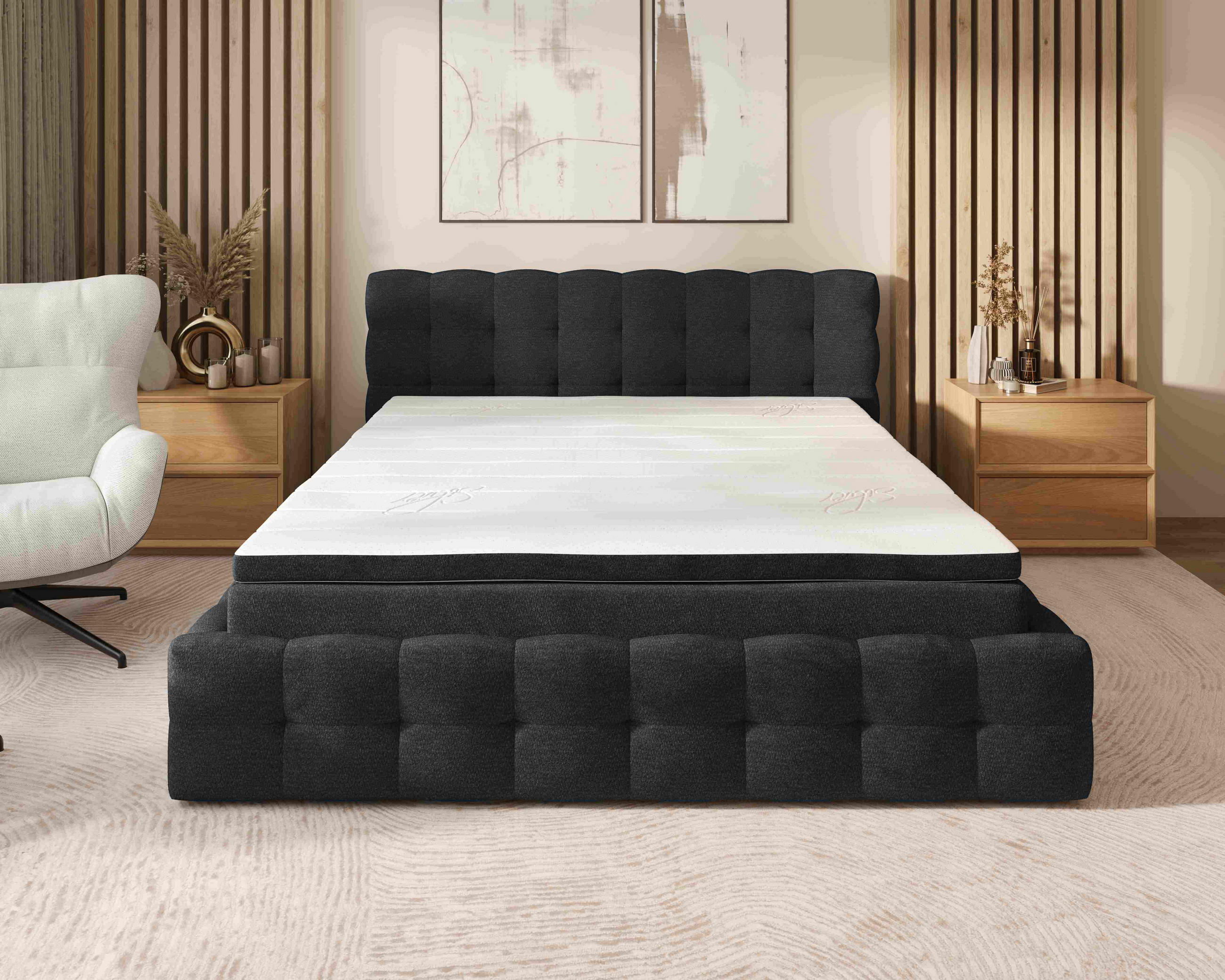 POLSTERBETT 200/200 cm,  in Anthrazit, Matratze, gepolstertes Kopfteil, Lattenrost, Bettkasten, Topper, H3 + H3 = fest  - Anthrazit/Schwarz, MODERN, Holz/Kunststoff (200/200cm) - Chameo