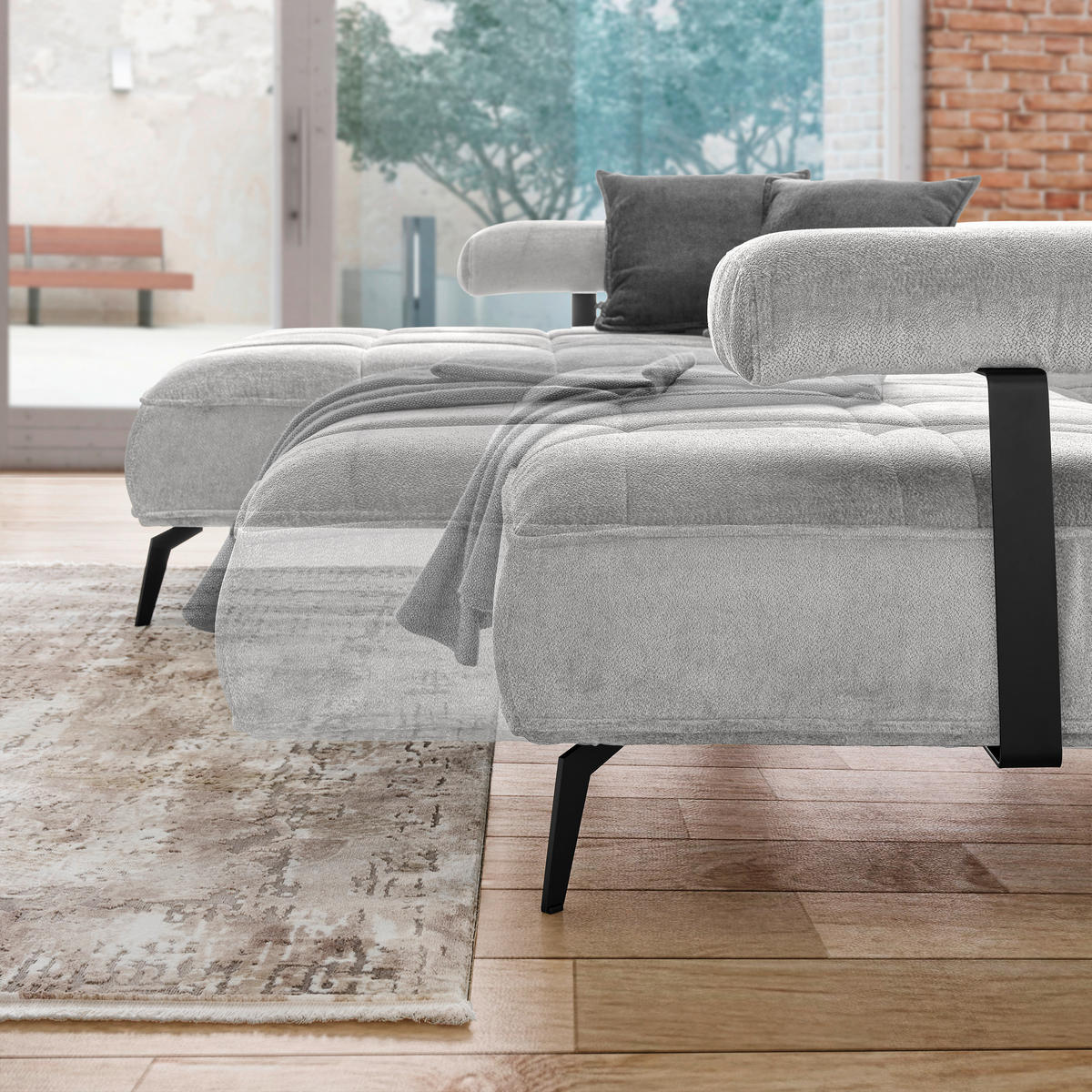 ECKSOFA Grau Webstoff  - Schwarz/Grau, Design, Textil/Metall (180/266cm) - Welnova