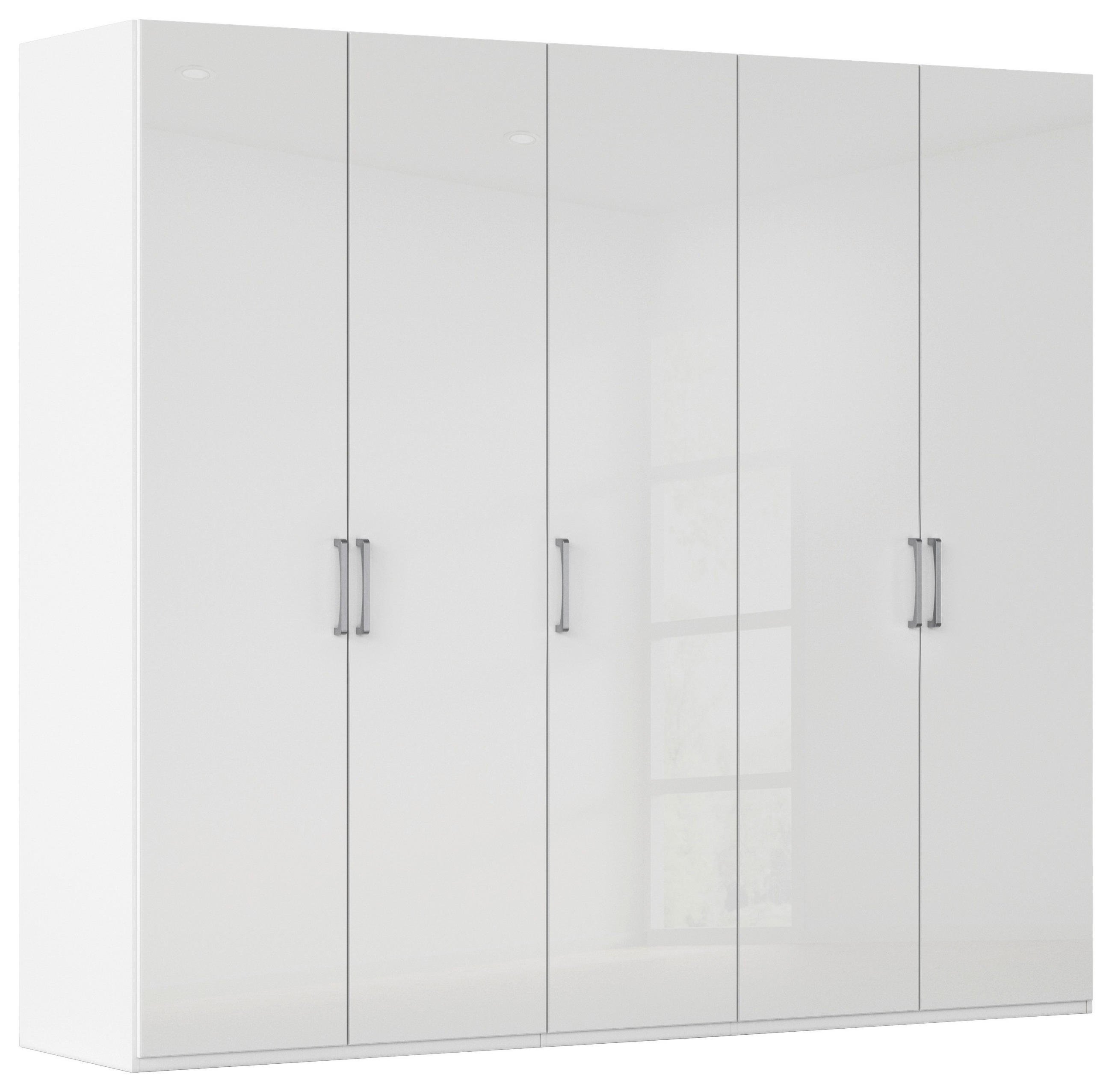 DREHTÜRENSCHRANK 251/235/61 cm,  in Weiß, Weiß Hochglanz, 5-türig  - Edelstahlfarben/Weiß Hochglanz, Basics, Holzwerkstoff/Metall (251/235/61cm) - Novel