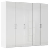 DREHTÜRENSCHRANK 251/235/61 cm,  in Weiß, Weiß Hochglanz, 5-türig  - Edelstahlfarben/Weiß Hochglanz, Basics, Holzwerkstoff/Metall (251/235/61cm) - Novel
