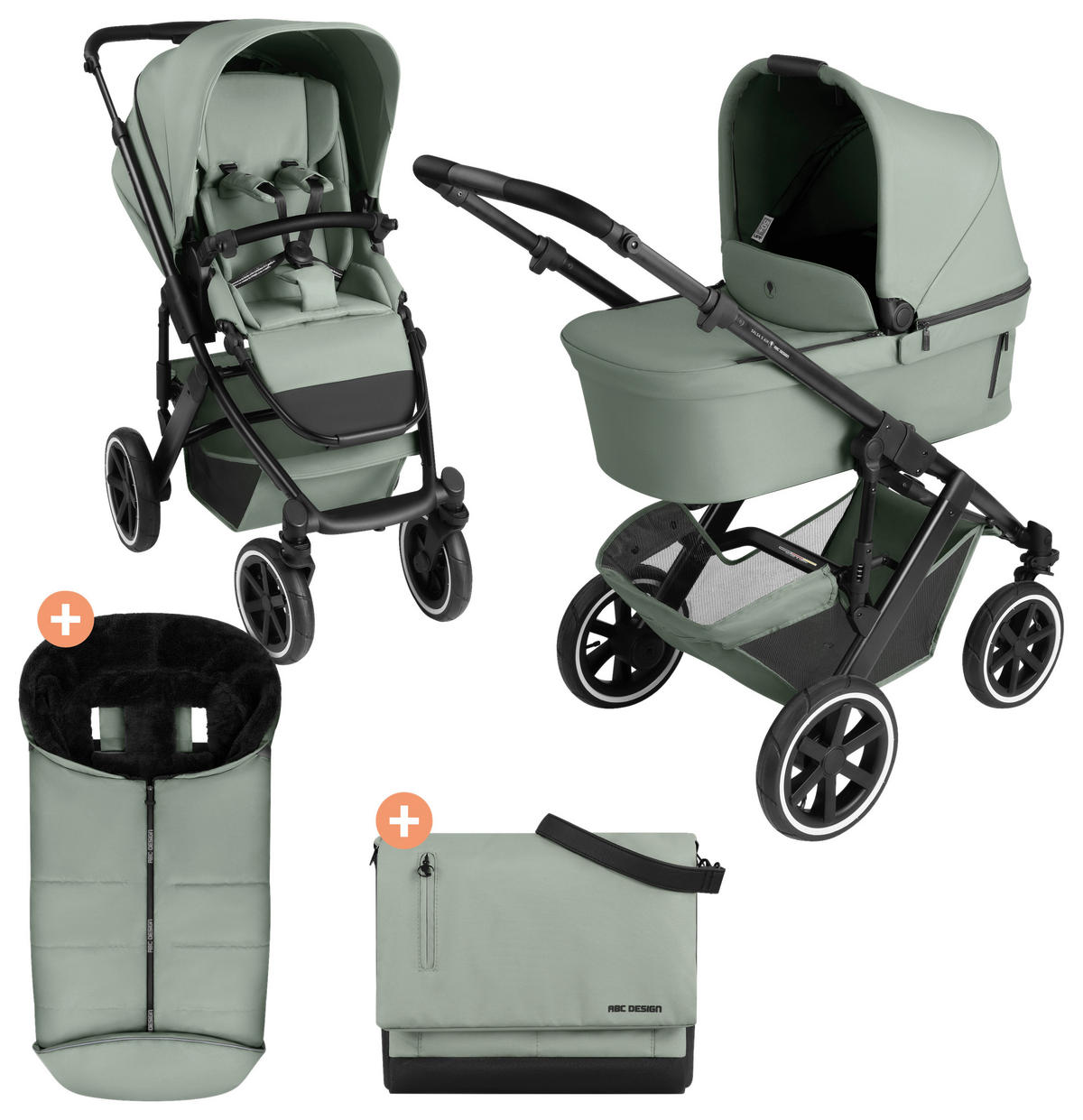 KINDERWAGENSET  Salsa 5 Air Herbst Set  Pine  - Pastellgrün/Schwarz, Basics, Textil/Metall (63/118/95,5cm) - ABC Design