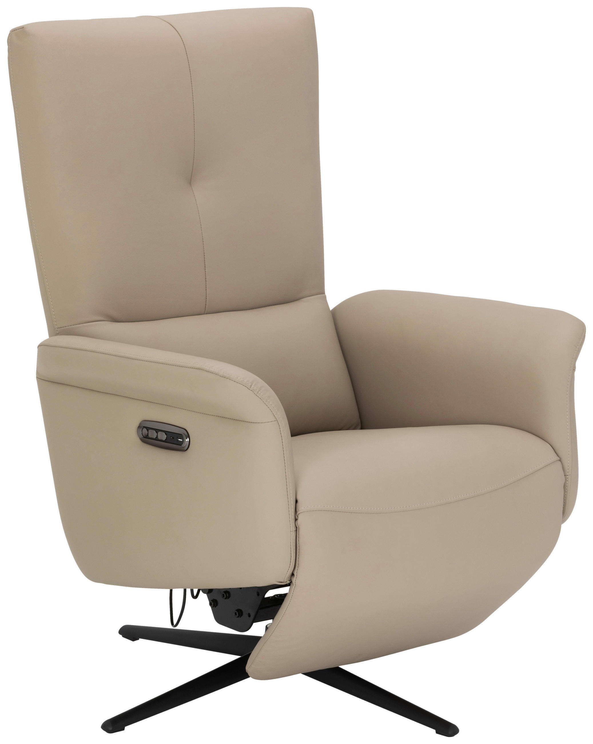 RELAXSESSEL Lederlook Echtleder    - Beige/Schwarz, KONVENTIONELL, Leder/Textil (75/111/90cm) - Livetastic