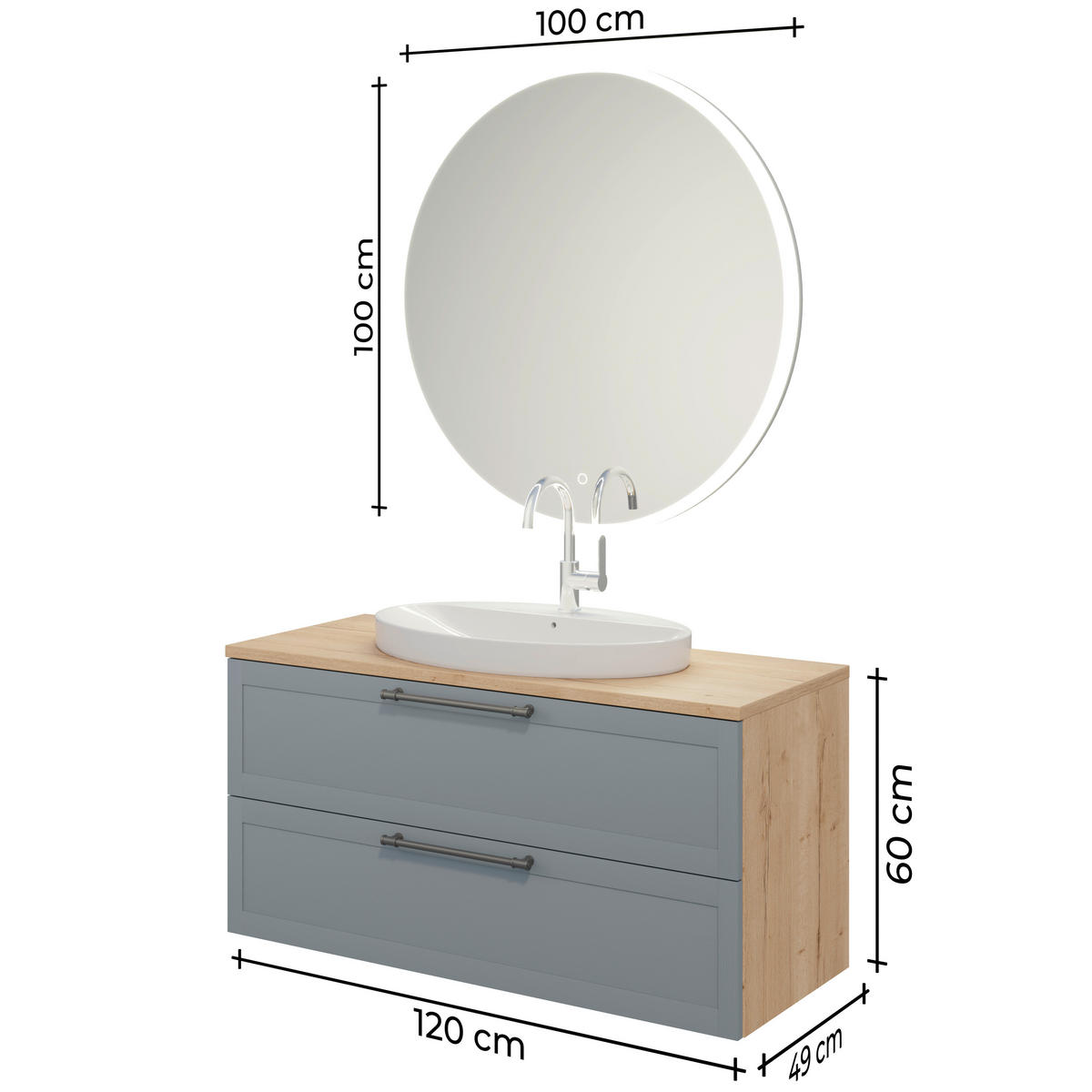 BADEZIMMER 3-teilig  in 120,3 cm  - Edelstahlfarben/Eichefarben, MODERN, Holzwerkstoff/Stein (120,3cm) - Celina Home
