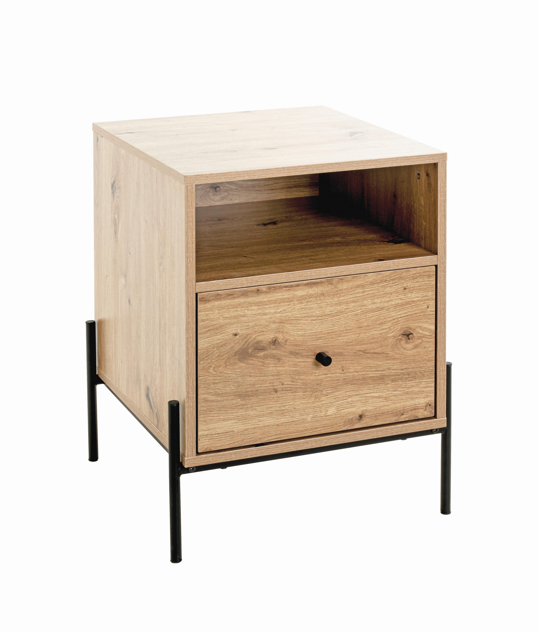 NACHTSCHRANK 45/60/47 cm  - Eichefarben/Schwarz, Design, Holzwerkstoff/Metall (45/60/47cm)