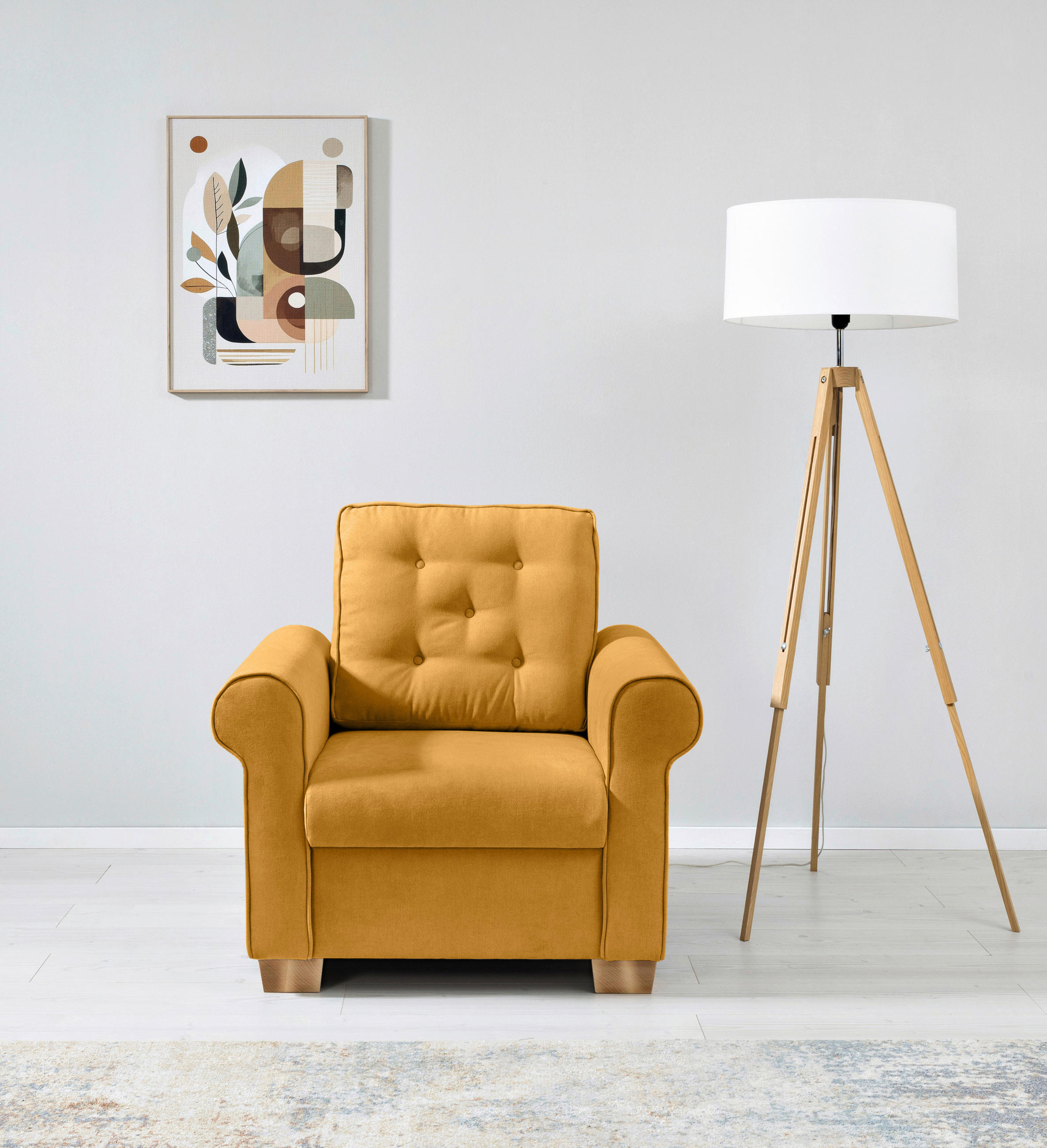 SESSEL in Gelb  - Gelb/Buchefarben, Design, Holz/Textil (93/89/82cm) - MID.YOU