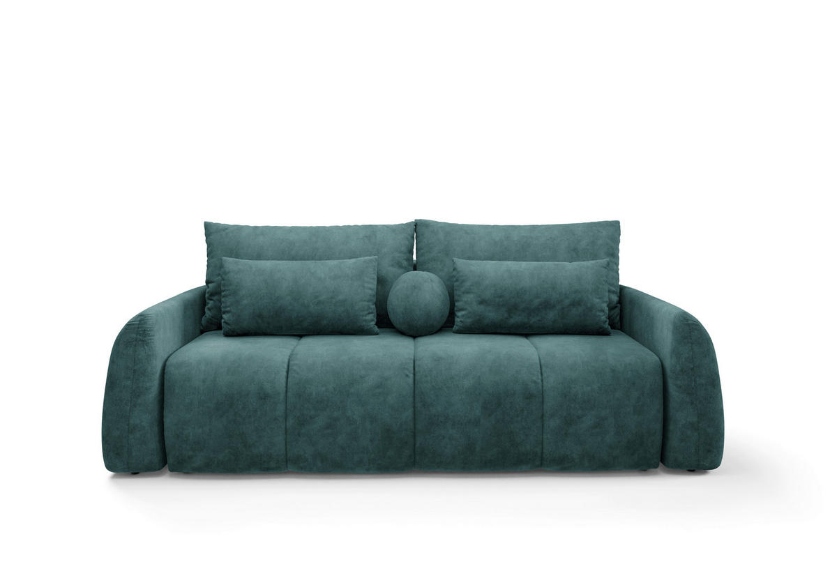 SCHLAFSOFA GERONIMO in Velours Petrol  - Petrol/Schwarz, Design, Kunststoff/Textil (252/93/167cm) - Livetastic