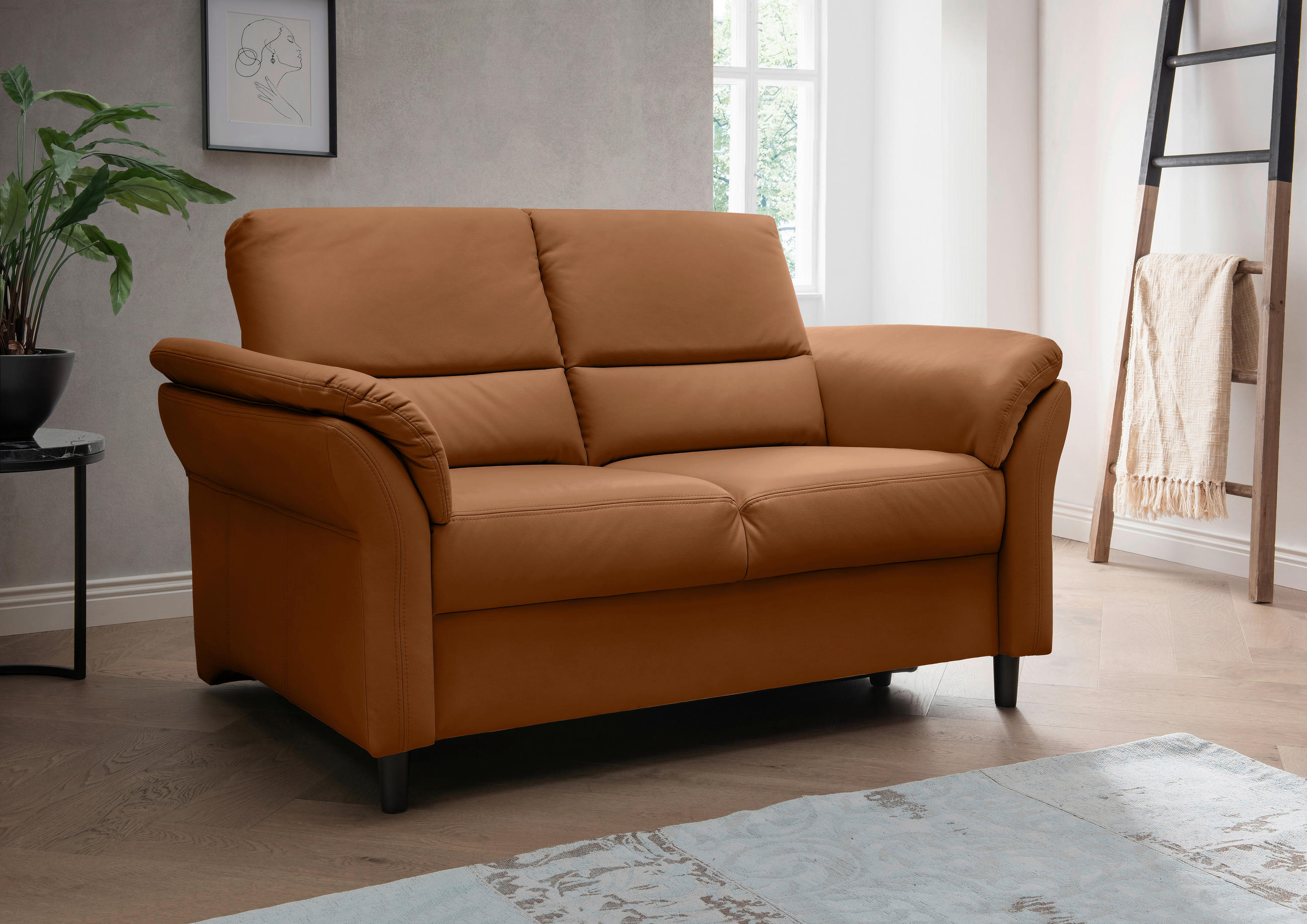 2-SITZER-SOFA Lederlook Cognac  - Cognac/Schwarz, MODERN, Holz/Textil (147/90/89cm) - Livetastic