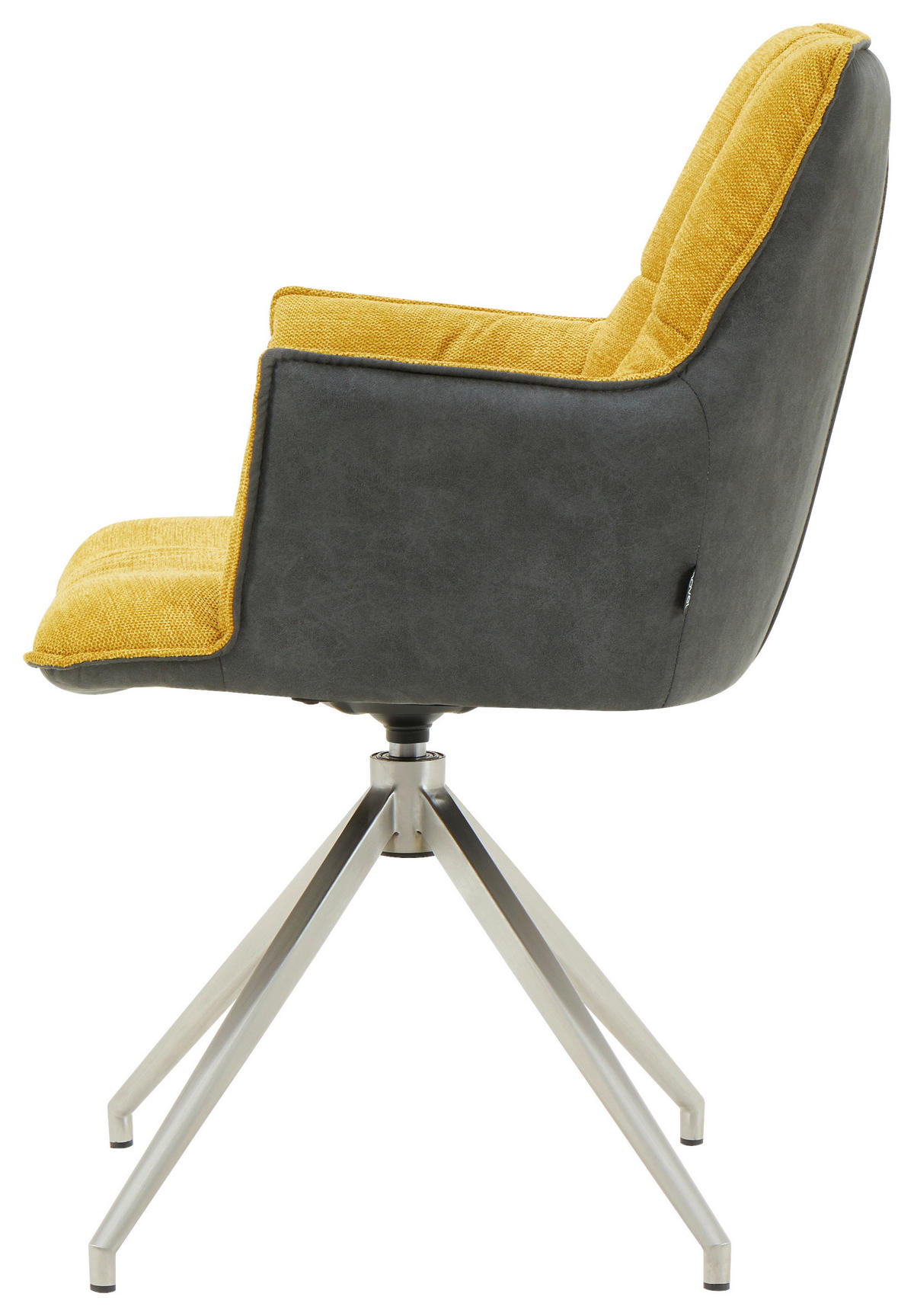 ARMLEHNSTUHL  in Edelstahl Mikrofaser, Leinenoptik  - Edelstahlfarben/Gelb, Design, Textil/Metall (59/89,5/63cm) - Novel
