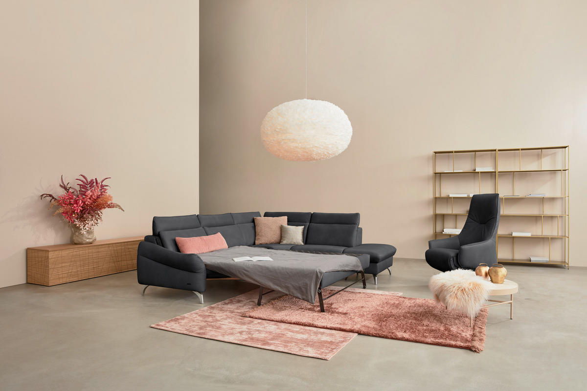 ECKSOFA in Echtleder Dunkelgrau  - Edelstahlfarben/Dunkelgrau, Konventionell, Leder/Metall (296/242cm) - Himolla Komfortklass