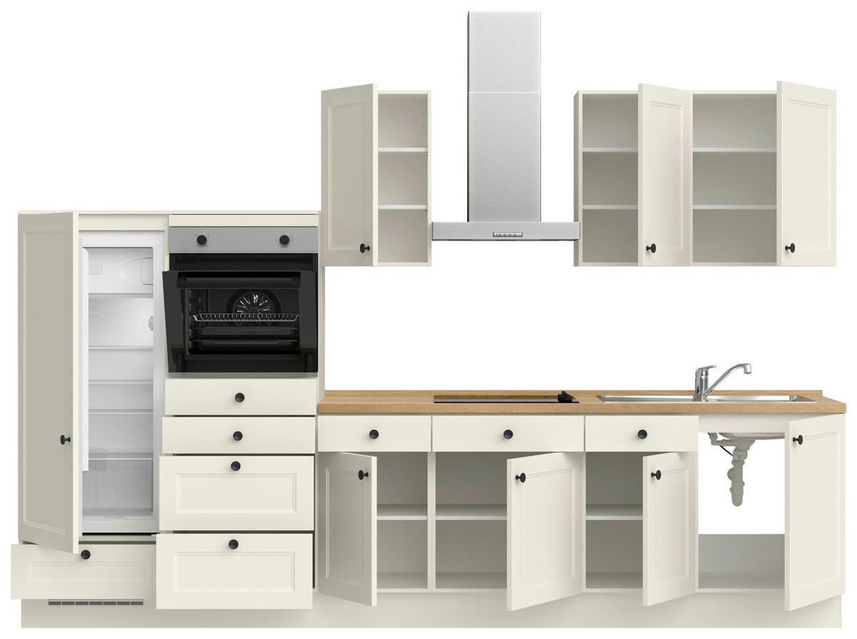 KÜCHENBLOCK Cascada 330 cm  in Weiß, Eichefarben  - Eichefarben/Schwarz, MODERN, Holzwerkstoff/Metall (330cm) - Nobilia