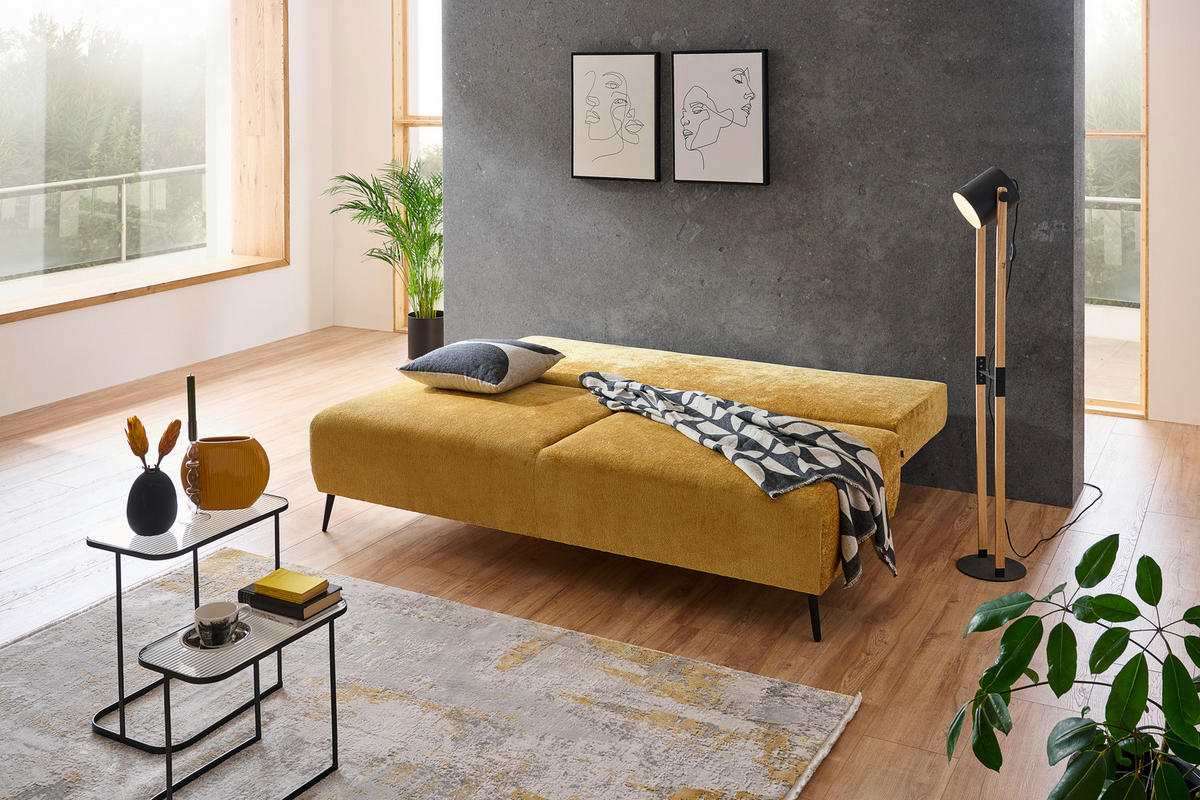 SCHLAFSOFA  mit Liegefunktion, Rücken echt, Stoffauswahl Webstoff Gelb  - Gelb/Schwarz, Design, Kunststoff/Textil (200/90/100cm) - Ti'me