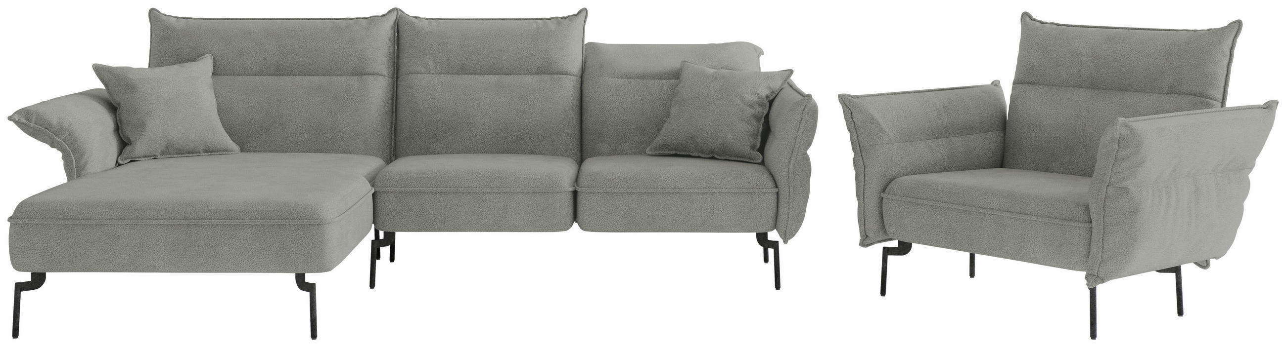 SITZGARNITUR Jakarta Flachgewebe Grau  - Edelstahlfarben/Grau, Design, Textil/Metall (185/265cm) - Livetastic