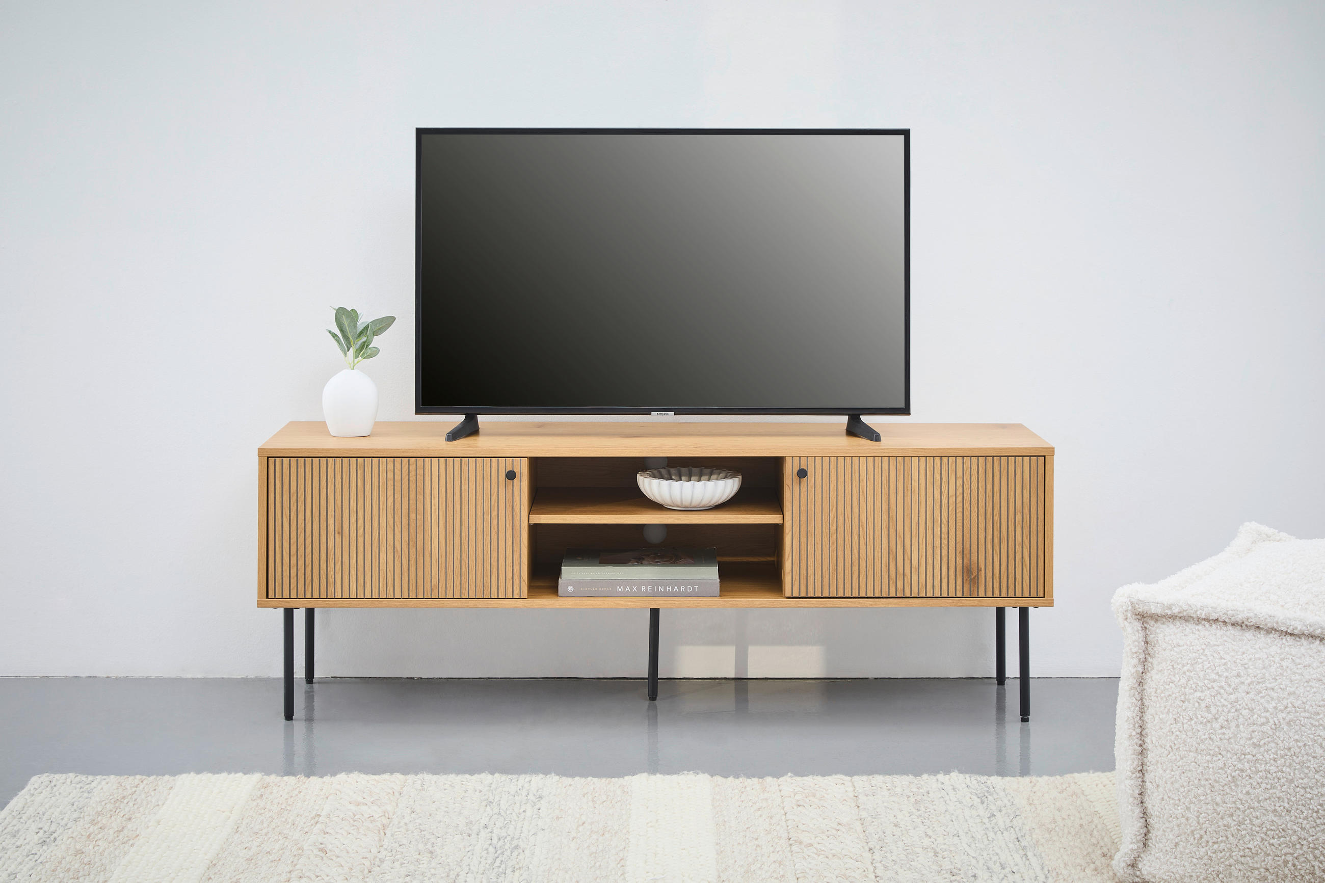 LOWBOARD Line  in 150/50/40 cm  - Eichefarben/Schwarz, Design, Holzwerkstoff/Metall (150/50/40cm) - Carryhome