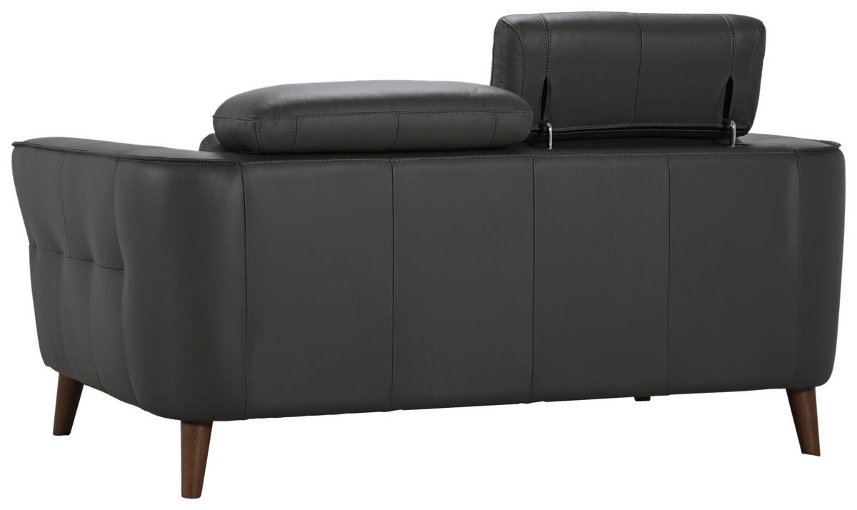 2-SITZER-SOFA Grau Echtleder  - Grau, KONVENTIONELL, Leder/Holz (164/92,5/96,5cm) - MID.YOU