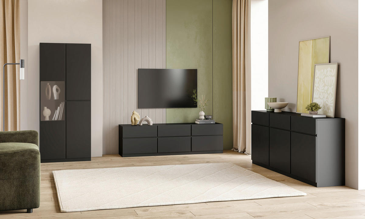 VITRINE Schwarz  - Schwarz, Design, Glas/Holzwerkstoff (79,4/187,5/40cm) - MID.YOU