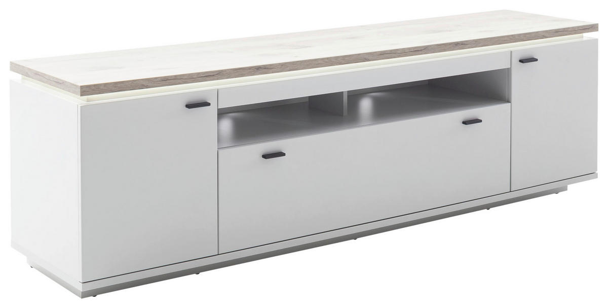 LOWBOARD Grau, Eichefarben   - Eichefarben/Anthrazit, Design, Holzwerkstoff/Metall (210/65/50cm) - Stylife