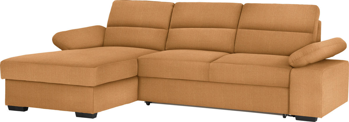 ECKSOFA in Webstoff Currygelb  - Currygelb/Dunkelbraun, Konventionell, Kunststoff/Textil (166/258cm) - Cantus