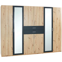 KLEIDERSCHRANK Graphitfarben, Eichefarben  - Eichefarben/Alufarben, Konventionell, Holzwerkstoff/Kunststoff (270/210/58cm) - P & B