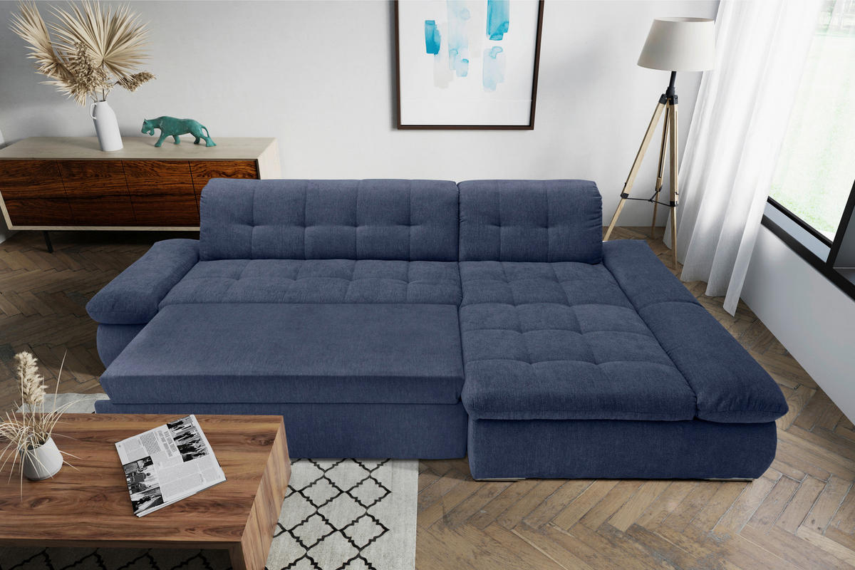 ECKSOFA Dunkelblau Mikrofaser  - Chromfarben/Dunkelblau, KONVENTIONELL, Textil/Metall (300/172cm) - MID.YOU