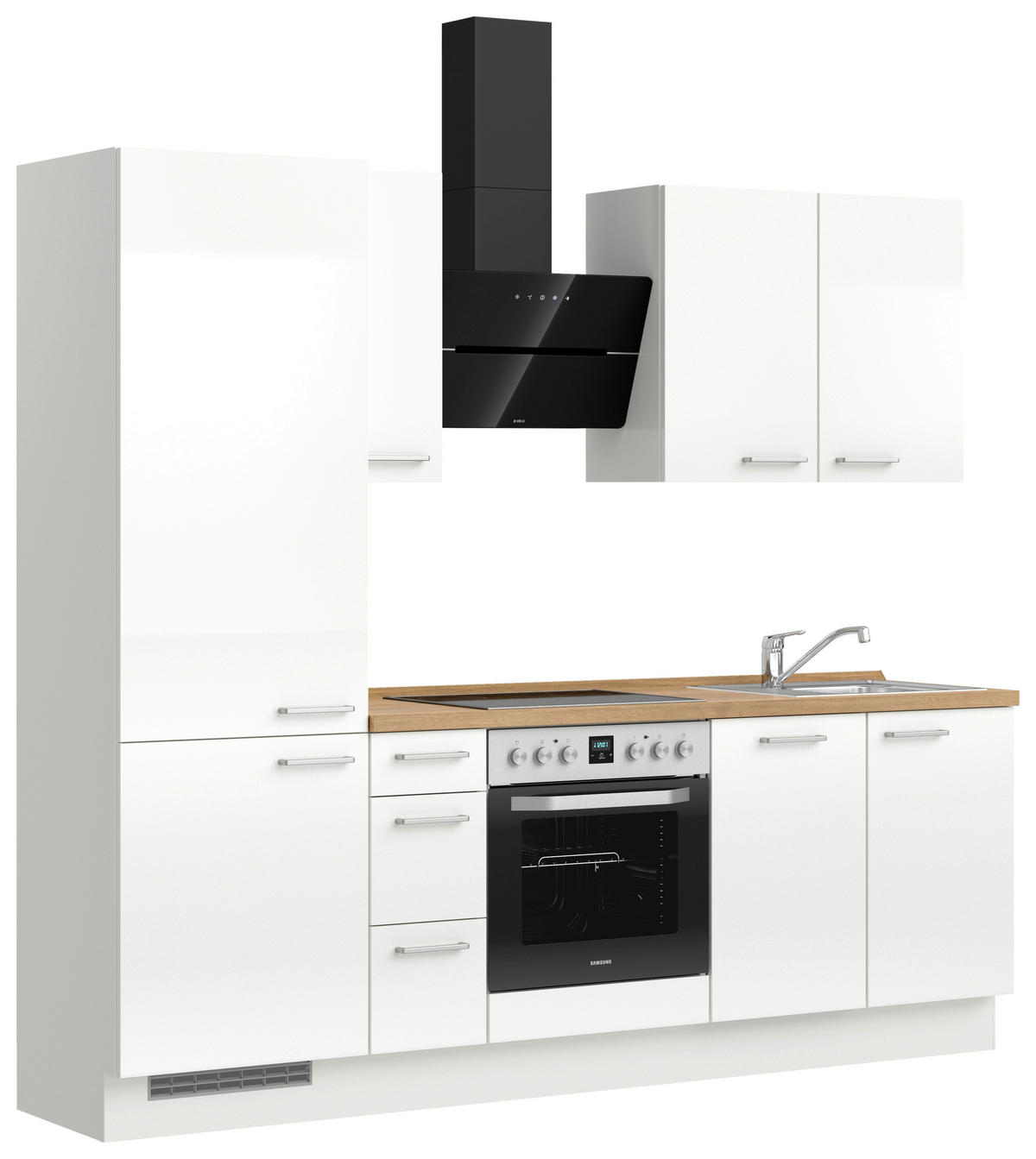 KÜCHENLEERBLOCK 240 cm   in Eichefarben, Weiß Hochglanz  - Edelstahlfarben/Eichefarben, MODERN, Holzwerkstoff/Metall (240cm) - Nobilia