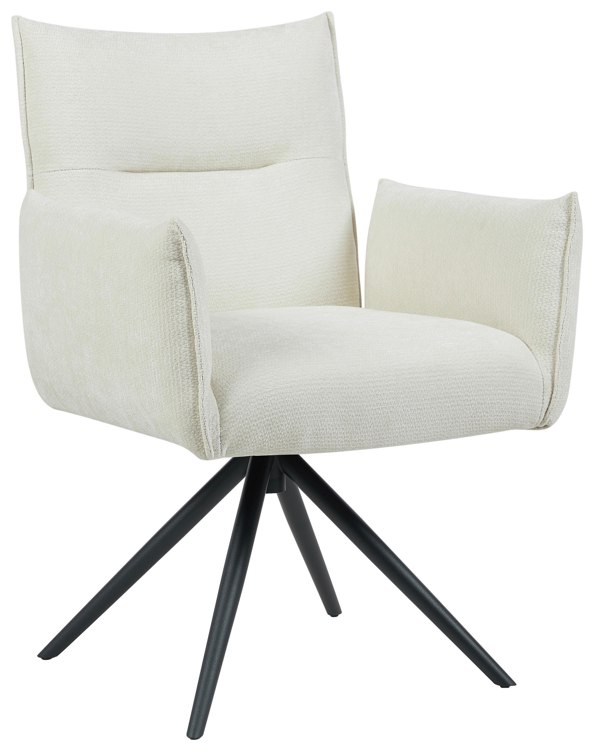 ARMLEHNSTUHL  Sitzfläche 360° drehbar, automatische Rückholfunktion Leinenoptik  - Beige/Schwarz, Design, Textil/Metall (67/86/62cm) - Stylife