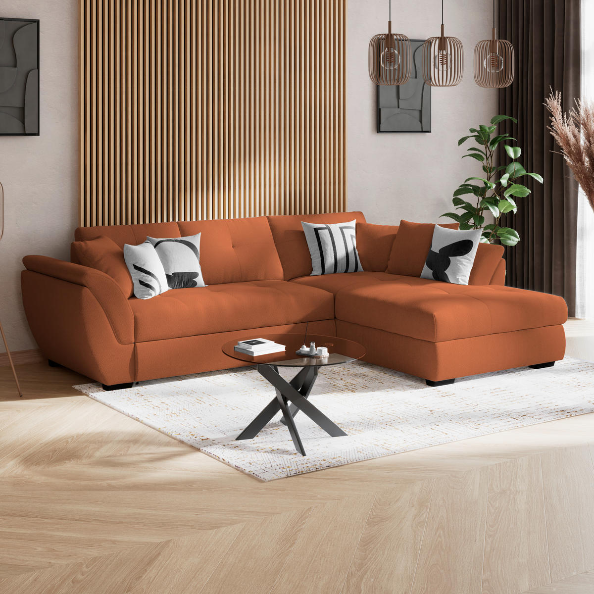 ECKSOFA Terracotta  - Terracotta/Schwarz, Konventionell, Textil (278/187cm) - MID.YOU
