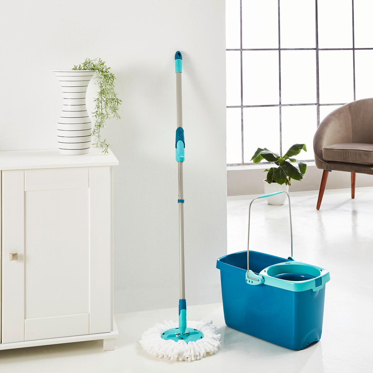 REZERVNI MOP - tirkizna/bela, Osnovno, tekstil/plastika - Leifheit